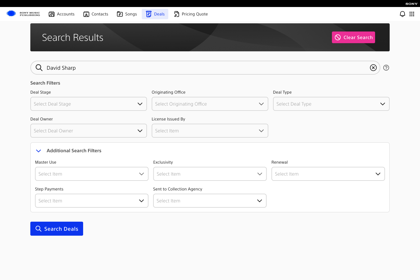 Deal search — expanded empty state